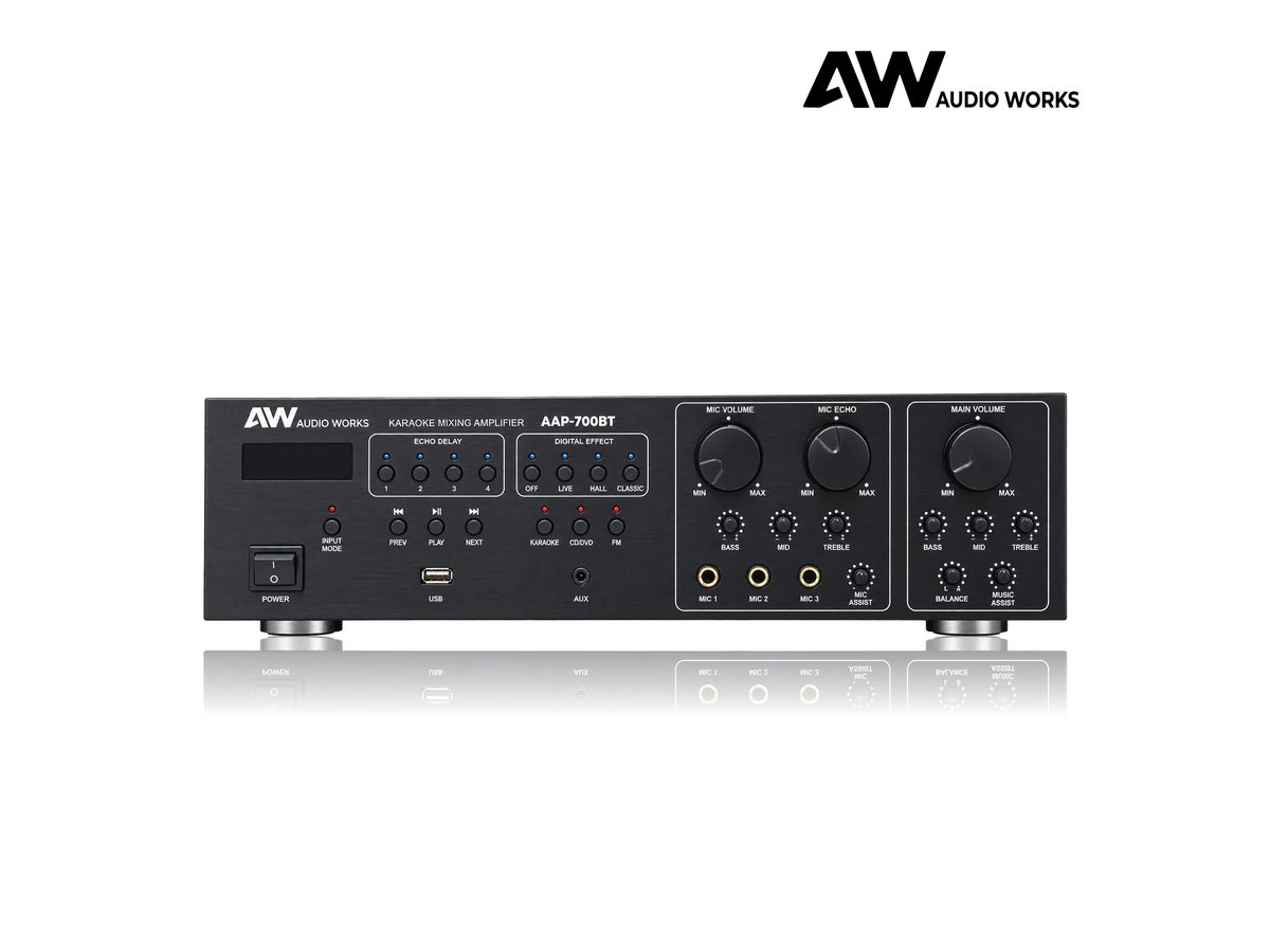 Audio Works AAP-700BT karaoke mixing amplifier, front view