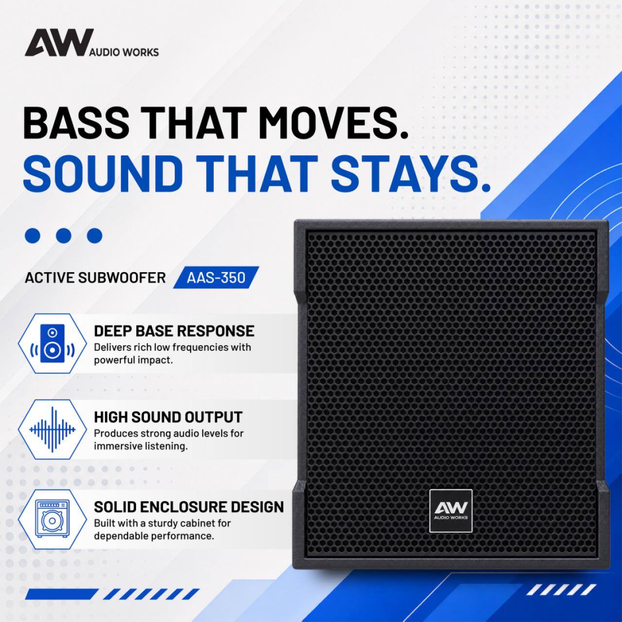 Audio Works AAS-350 powered subwoofer feature overview
