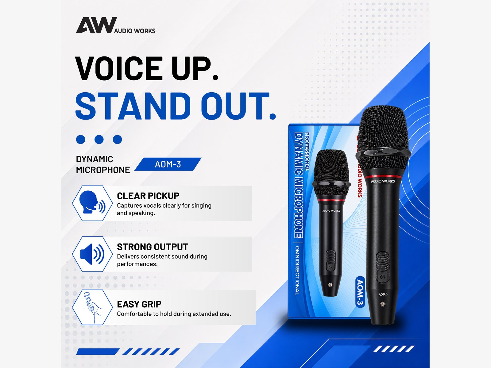 Audio Works AOM-3 dynamic microphone feature overview