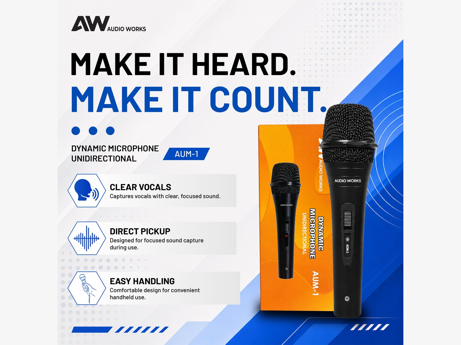 Audio Works AUM-1 unidirectional dynamic microphone feature overview