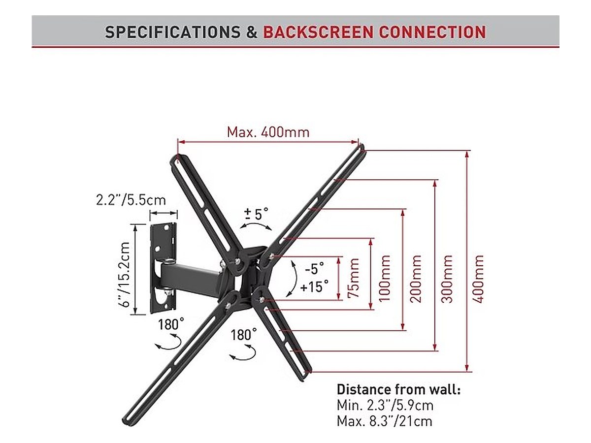 Barkan BM331T tilt TV wall mount fitted to a television