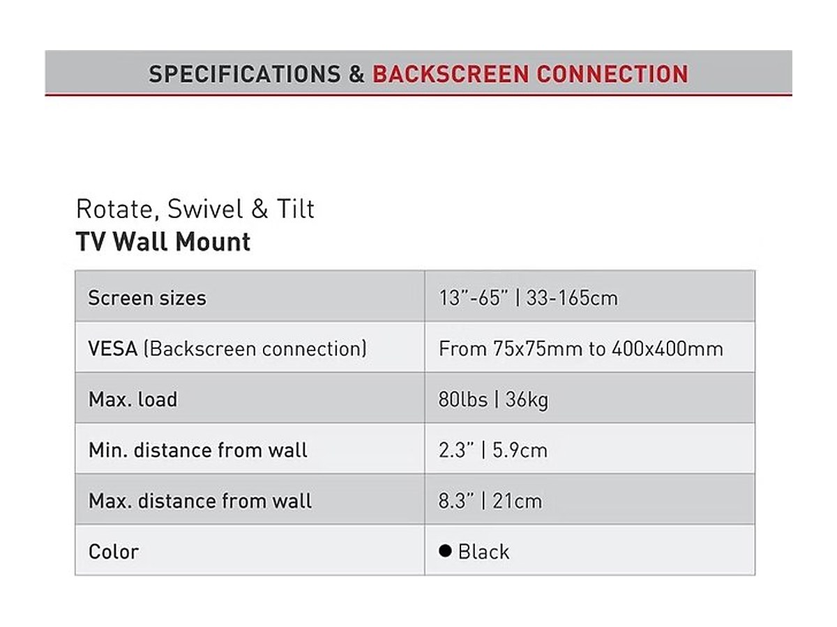 Barkan BM331T tilt TV wall mount, wall plate detail