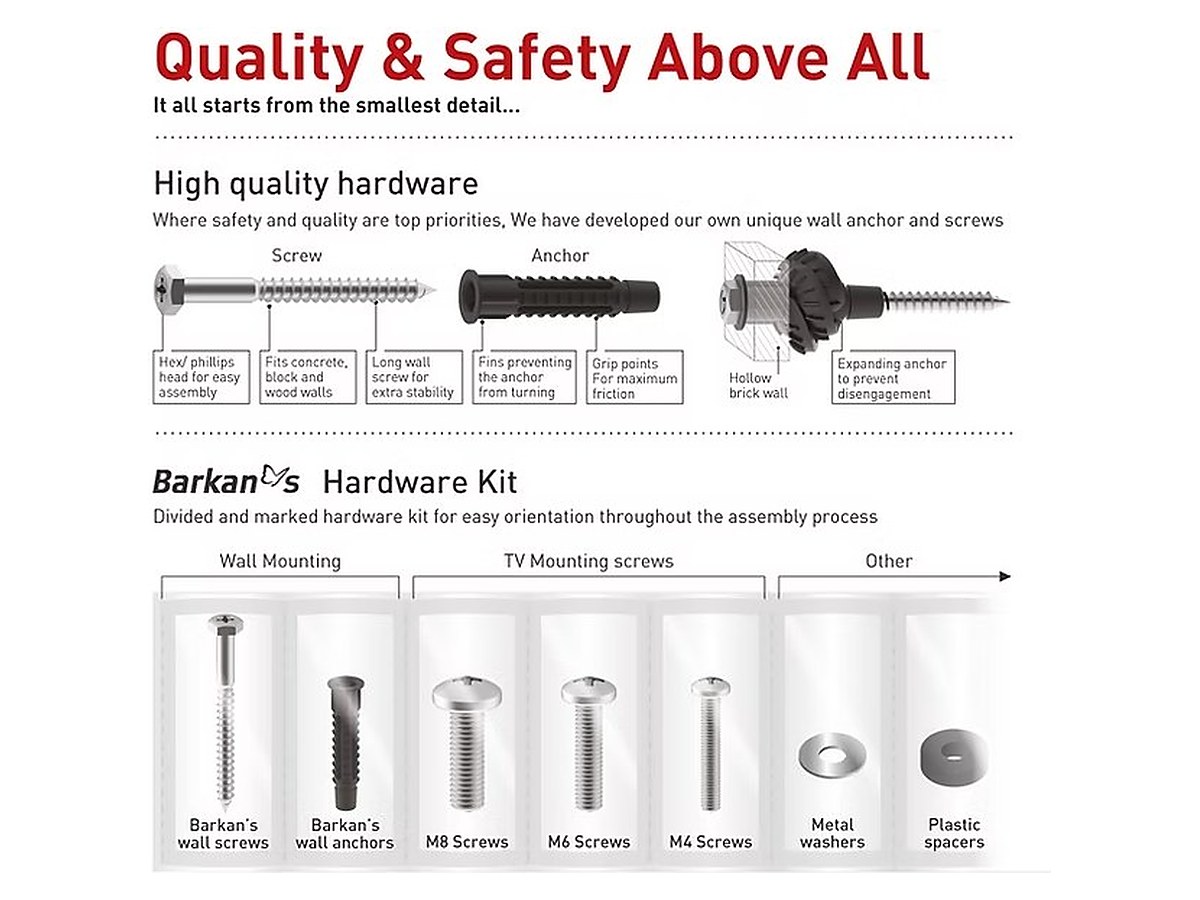 Barkan BM331T tilt TV wall mount with included mounting hardware