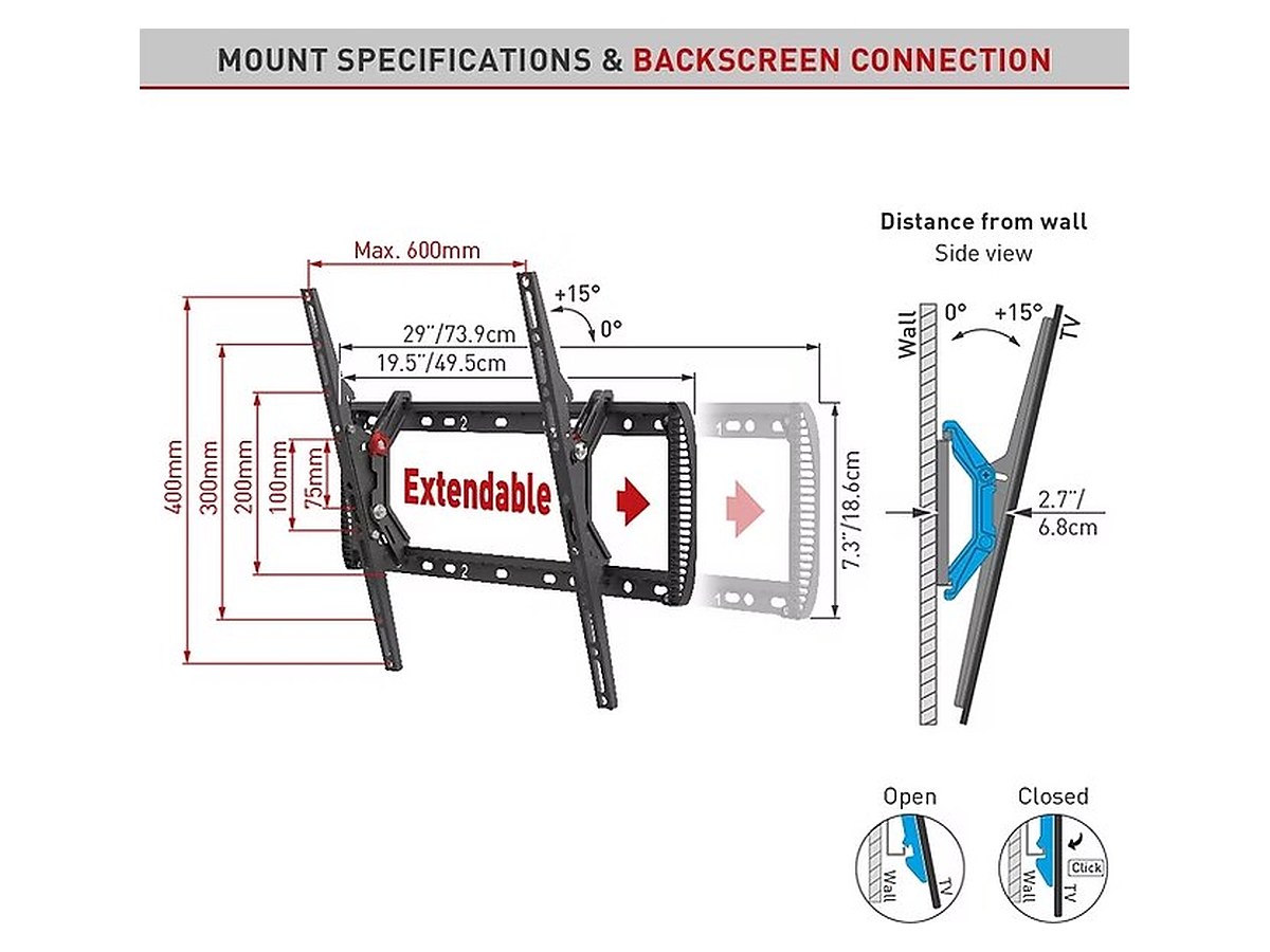 Barkan BM410T Tilt Adjustable-Width TV Wall Mount, view 2