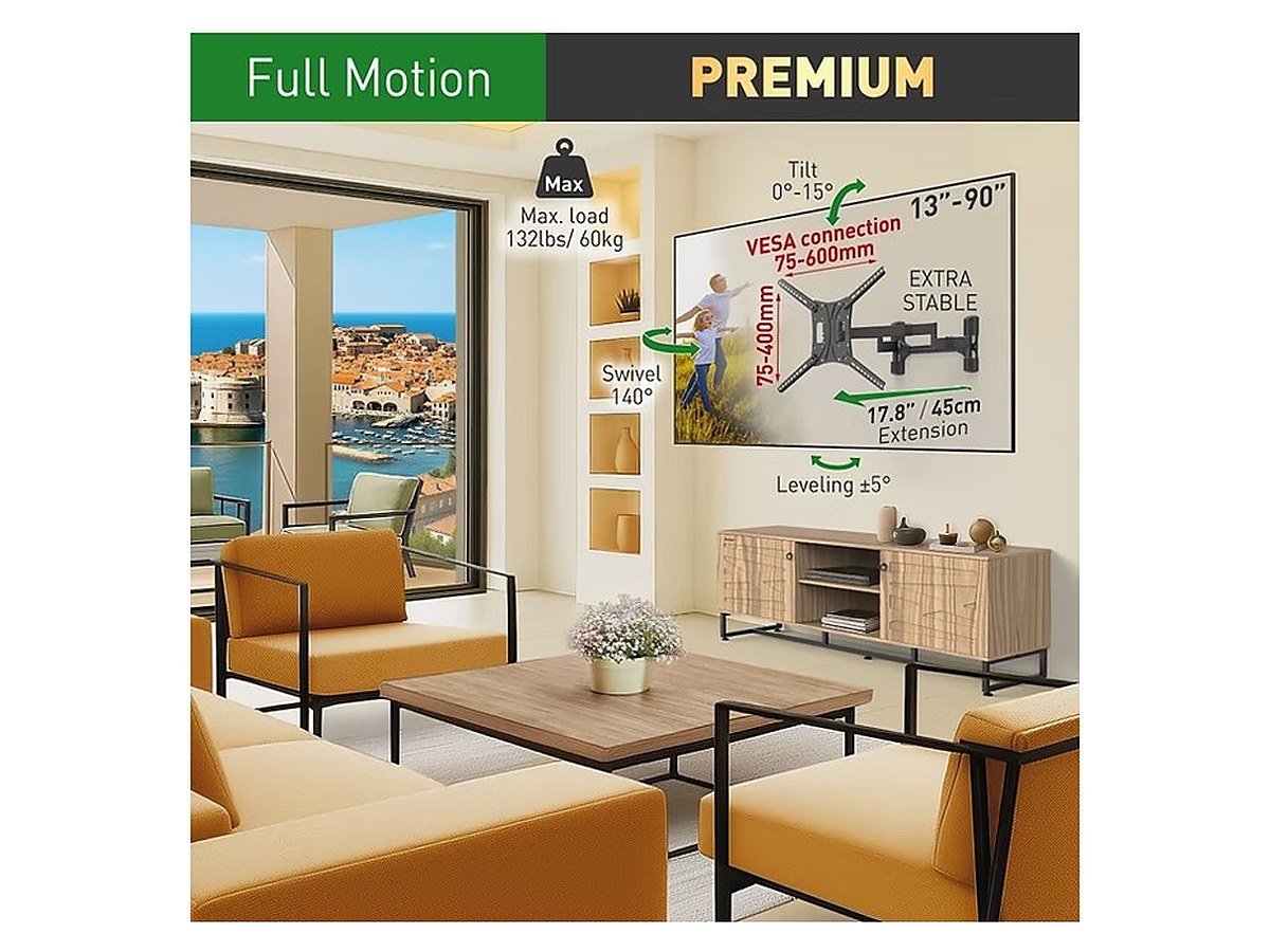 Barkan BM464 Full Motion Dual Arm TV Wall Mount