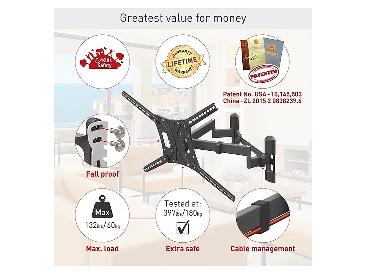 Barkan BM464 Full Motion Dual Arm TV Wall Mount, view 2