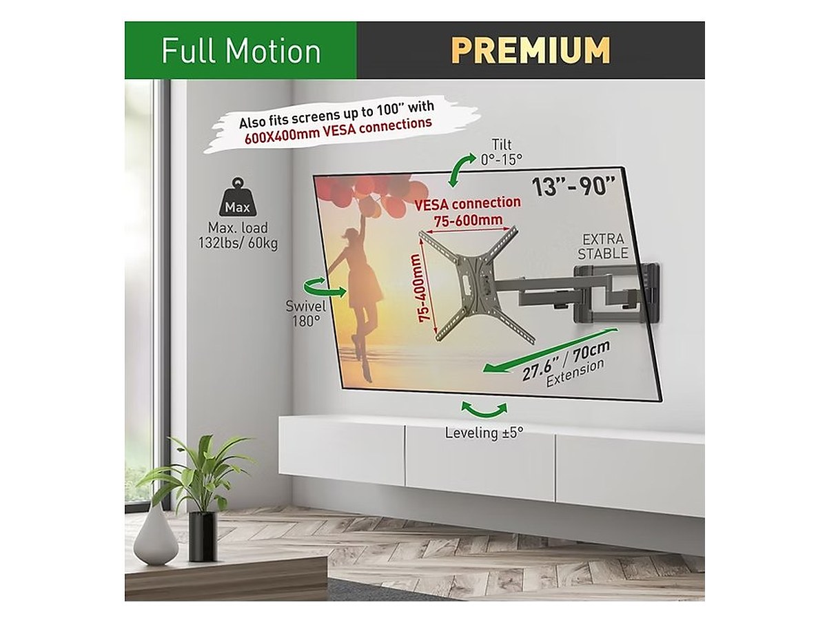 Barkan BM464L Full Motion Long Dual Arm TV Wall Mount