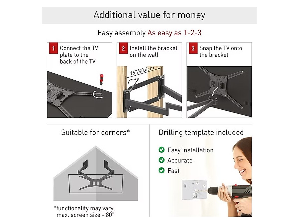 Barkan BM464L Full Motion Long Dual Arm TV Wall Mount, view 4