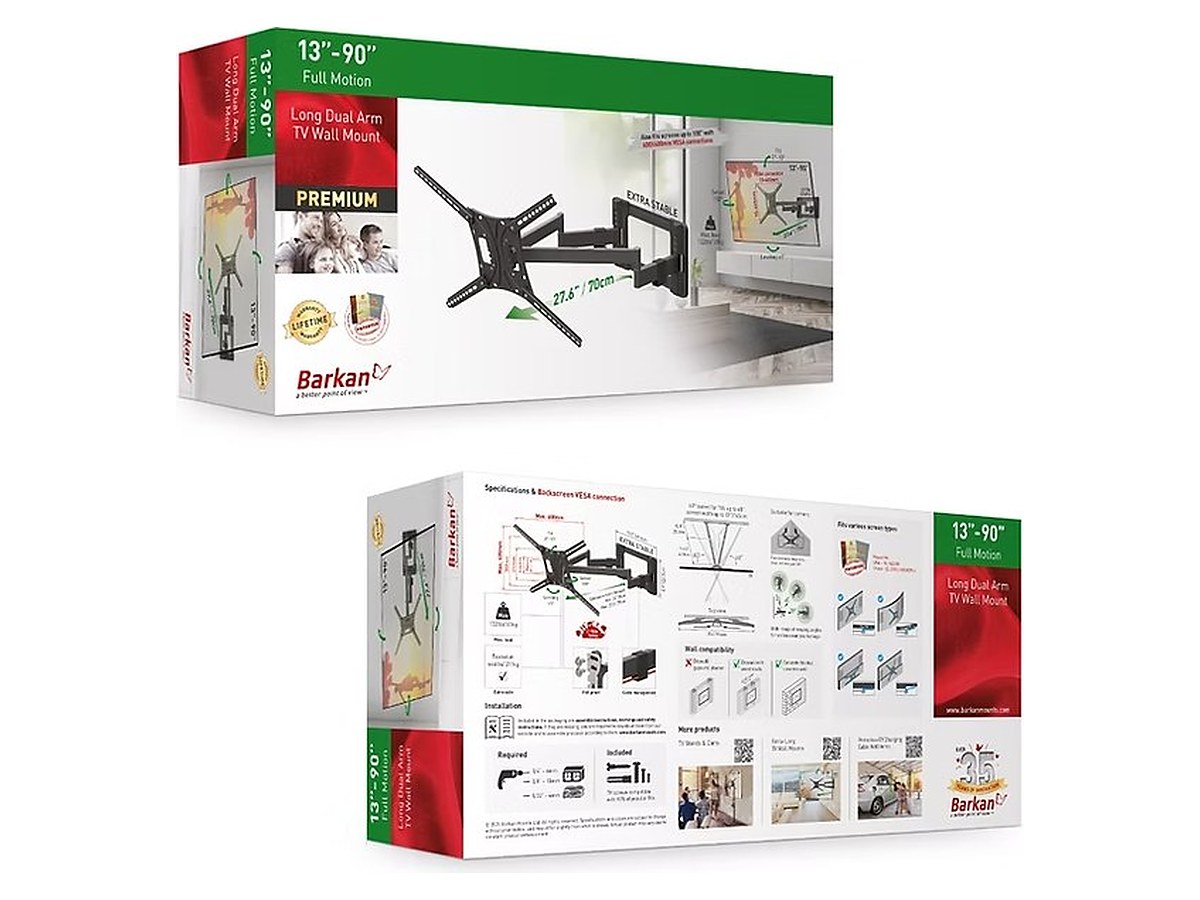 Barkan BM464L Full Motion Long Dual Arm TV Wall Mount, view 6