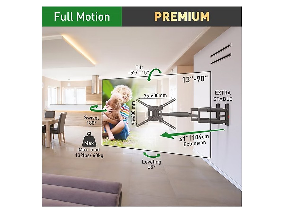 Barkan BM466XP Full Motion Extra Long TV Wall Mount, view 2