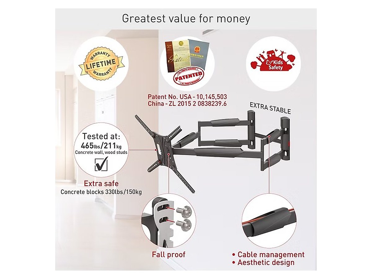 Barkan BM466XP Full Motion Extra Long TV Wall Mount, view 3