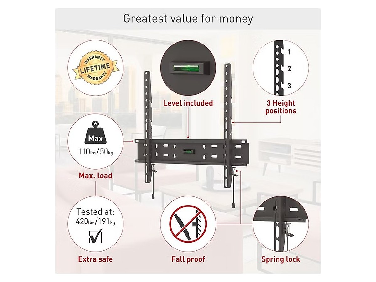 Barkan E30 Fixed Spring Lock TV Wall Mount, view 3
