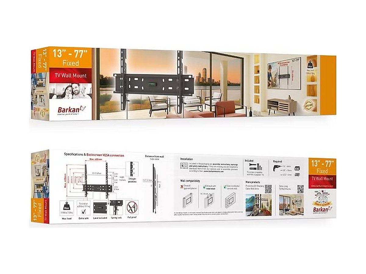 Barkan E30 Fixed Spring Lock TV Wall Mount, view 6